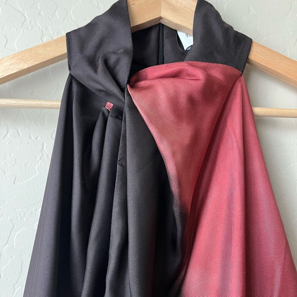 Satin Halter Feather Hem Mini Dress - Black & Rose Pink - Picture 5 of 11